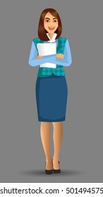 Teachers or lecturers in a pose presentation with bring paper, vector illustration