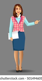 Teachers or lecturers in a pose presentation with bring paper, vector illustration