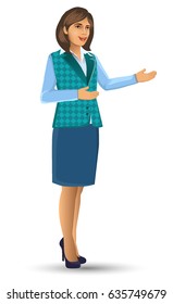 Teachers or lecturers in a pose presentation, cartoon figure of woman Teacher presented, Lessons, education, in the classroom vector illustration