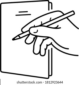 Teacher's planning and preparation of teaching resources and materials. Vector outline icon.