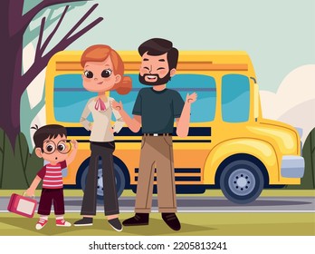 profesores y estudiantes en parada de autobús