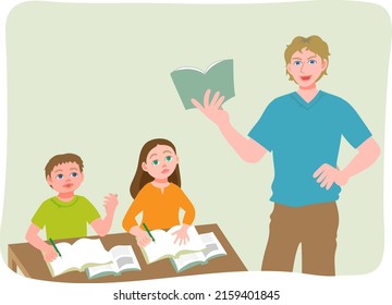 Teachers and students in class at elementary school