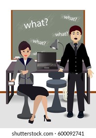 Teachers in the study. concept of finance. illustration. use a smart phone, website, printing, decorating etc 