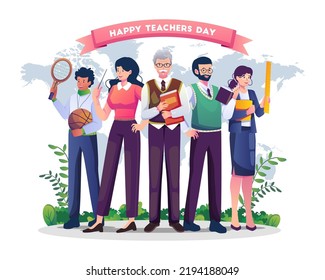 Teachers of various subjects from around the world are celebrating teacher's day. Vector illustration in flat style