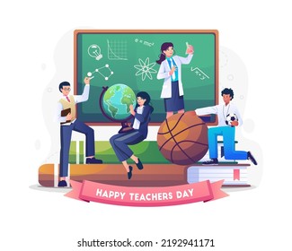 Teachers of various subjects are celebrating teacher's day. Vector illustration in flat style