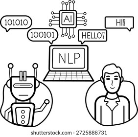 ensina os computadores a entender, interpretar e gerar o conceito de linguagem humana, Convertendo palavras faladas em design de ícone vetorial de texto, ilustração de estoque de automação de IA