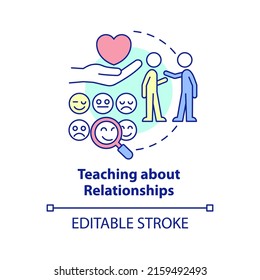 Das Lehren über Beziehungen Konzeptsymbol. Familienbeziehungen sind wichtig abstrakte Idee dünne Linie Illustration. Einzeln Umrisszeichnung. Bearbeitbarer Strich. Arial, Myriad Pro Fett Schriftarten verwendet