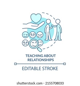 Teaching about relationships turquoise concept icon. Family relationships importance abstract idea thin line illustration. Isolated outline drawing. Editable stroke. Arial, Myriad Pro-Bold fonts used