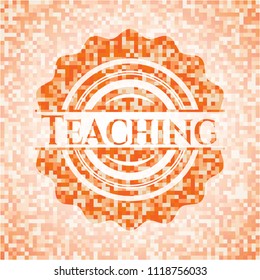Teaching abstract orange mosaic emblem with background