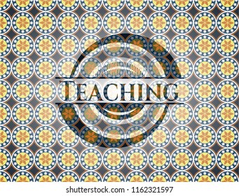 Teaching arabic badge. Arabesque decoration.