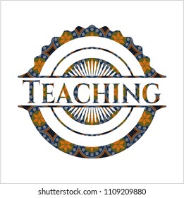 Teaching arabic style badge. Arabesque decoration.