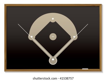 Teaching black board with basic baseball field drawn