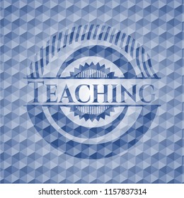 Teaching blue emblem with geometric background.