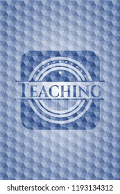 Teaching blue emblem with geometric background.