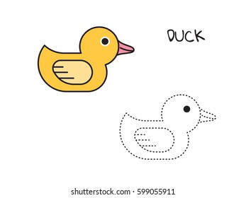 teaching a child drawing on the example of the colouring page duck