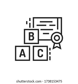 Teaching children black line icon. School or kindergarten program, kids education. Pictogram for web page, mobile app. UI UX GUI design element. Editable stroke.