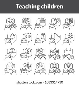 Teaching children color line icons set. Pictograms for web page, mobile app, promo.