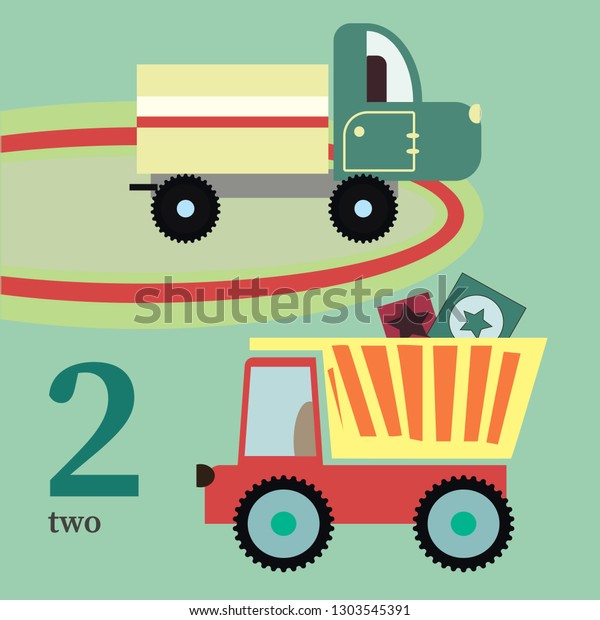 Teaching children numbers, cute trucks\
will help you learn number two. Excellent vector illustration will\
serve as a tutorial as well as for any\
design.