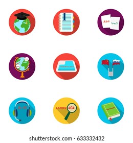 Teaching Chinese in Russia. Translation of the Chinese language.Interpreter ang translator icon in set collection on flat style vector symbol stock illustration.