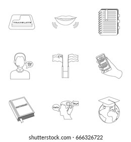 Teaching Chinese in Russia. Translation of the Chinese language.Interpreter ang translator icon in set collection on outline style vector symbol stock illustration.