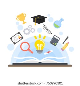 Teaching concept illustration. Idea and calculator, diploma and glasses.