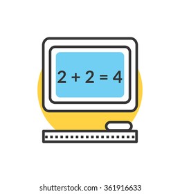 Teaching elementary mathematics with an interactive board. Text on blackboard icon. Interactive board. Mathematic task on chalkboard. Back to school concept. Simple mathematical equation