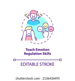 Teaching Emotion Regulation Skills Concept Icon. Raising Mentally Strong Child Abstract Idea Thin Line Illustration. Isolated Outline Drawing. Editable Stroke. Arial, Myriad Pro-Bold Fonts Used