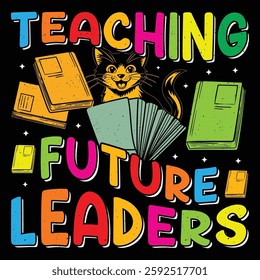 Teaching Future Leaders Read Book Reading Sublimation Retro Vintage T-Shirt Vector Graphic Design