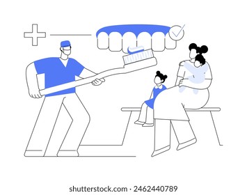 Teaching good dental hygiene abstract concept vector illustration. Dental hygienist tells how to brush teeth correctly, oral medicine, dentistry industry, stomatology sector abstract metaphor.