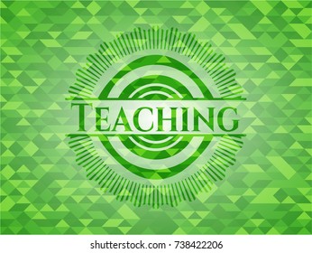 Teaching green emblem with mosaic background