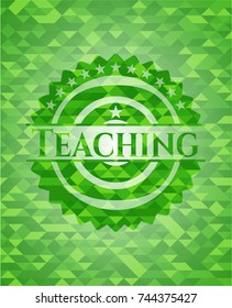 Teaching green emblem with mosaic background