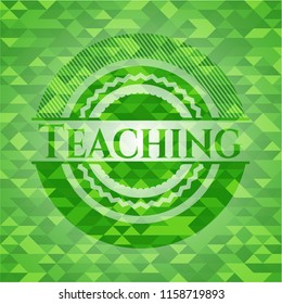 Teaching green emblem with triangle mosaic background