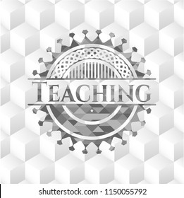Teaching grey emblem with geometric cube white background