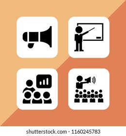 teaching icon. 4 teaching set with teacher and speaker vector icons for web and mobile app