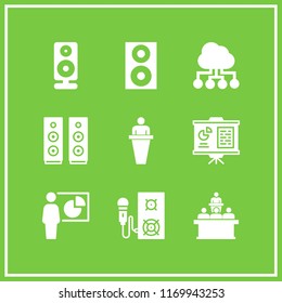 teaching icon. 9 teaching vector set. lecture, speaker, cloud computing and presentation icons for web and design about teaching theme