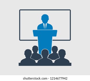 Teaching icon on gray background.  Teacher with students symbol.