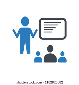 Teaching Icon - Teacher with student - vector illustration blue