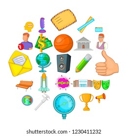 Teaching icons set. Cartoon set of 25 teaching vector icons for web isolated on white background