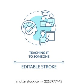 Teaching information to someone concept turquoise icon. Share knowledge. Memorization abstract idea thin line illustration. Isolated outline drawing. Editable stroke. Arial, Myriad Pro-Bold fonts used