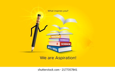 Teaching and inspiring education Creative Concept. Guru Purnima or Teachers Day or Educational books with pencil background.