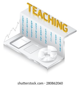 Teaching keywords and icons. Vector 3D Isometric