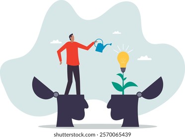 Teaching and learning to develop new skill or wisdom, inspiration or advice to achieve success, growth mindset or knowledge transfer.business concept.flat character.