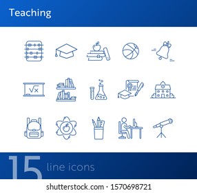 Teaching line icon set. Library, knowledge, class. Subject concept. Can be used for topics like school, education, science