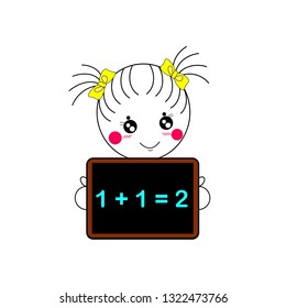 teaching math by little girl for Kids or small  pupil
to learning mathematics with smiling face in her characters.Illustration