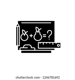 Teaching mathematics black icon, vector sign on isolated background. Teaching mathematics concept symbol, illustration 
