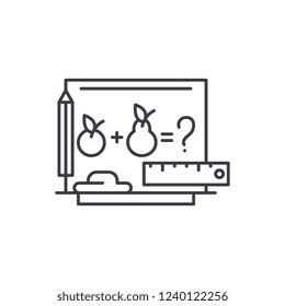 Teaching mathematics line icon concept. Teaching mathematics vector linear illustration, symbol, sign