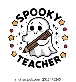 Teaching My Boos Spooky Teacher Vector Art Illustration Design. Halloween Pumpkins and Characters. Trick or Treat banner text halloween party.