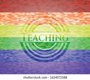 Teaching on mosaic background with the colors of the LGBT flag