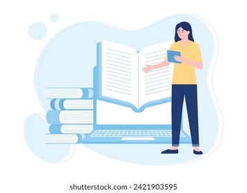 teaching online learning and teacher or tutor education trending concept flat illustration