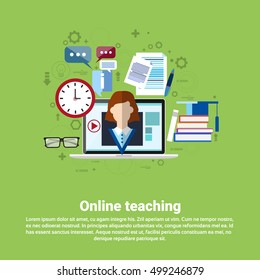 Teaching Online Web Education Banner Flat Vector Illustration